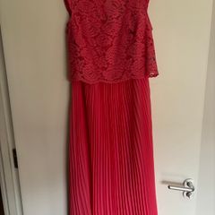 Coral Oasis pleated slip dress with lace over top