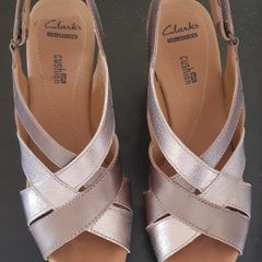 Clarks Metallic Leather Wedges. Size 6