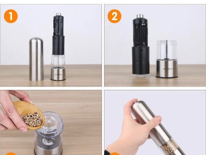 Electric Salt and Pepper Mill Set, Battery Operated, Ceramic Grinding Blade, Automatic Stainless Steel Grinders Shakers with LED Light and Adjustable Coarseness (FREE POSTAGE)