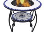 Mosaic Fire Pit Table Blue and White 68 cm Ceramic