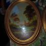 Pair Vintage Italian Oil Paintings in Oval Convex Glass Gilt Wood Frames. Image 4