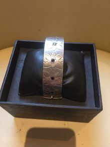 Solid Silver Bangle With Sapphire Stones