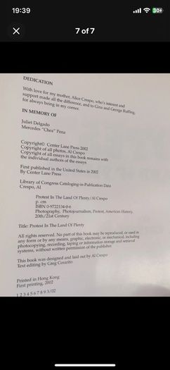 Protest In The Land Of Plenty Book - Al Crespo Signed First Edition 2002