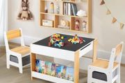 Kids Table and Chair Set, 4 in 1 Toddler Desk with Storage Drawer, Wooden Activity Table for 2 in 1 Detachable Tabletop,Bookshelf, Suitable for Classroom, Home, Nursery, Playroom