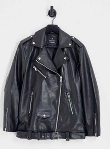 Stradivarius oversized faux leather biker jacket black - Size M