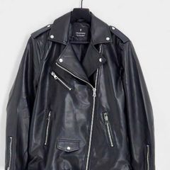 Stradivarius oversized faux leather biker jacket black - Size M
