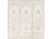 Hand carved 3-Panel Room Divider White 120x165 cm Solid Mango Wood