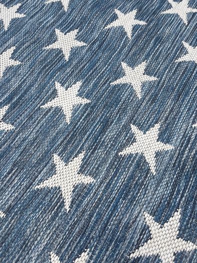 Ex display 100cm x 158cm distressed french navy and off white outdoor/indoor star rug
