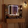 Dressing Table with Mirror and Lights, 3 Color Modes & Adjustable Brightness Modern Makeup Desk, Fluted Vanity Desk with 2 Drawers and 5 Storage Shelves, Bedroom Small Vanity Table Image 3
