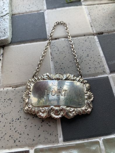 retro port decanter label silver plated