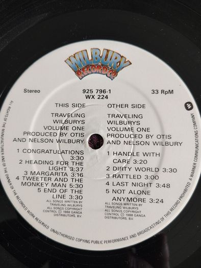 Traveling Wilburys - Volume One Vinyl LP (1988) Classic Rock VG+ - PLEASE READ