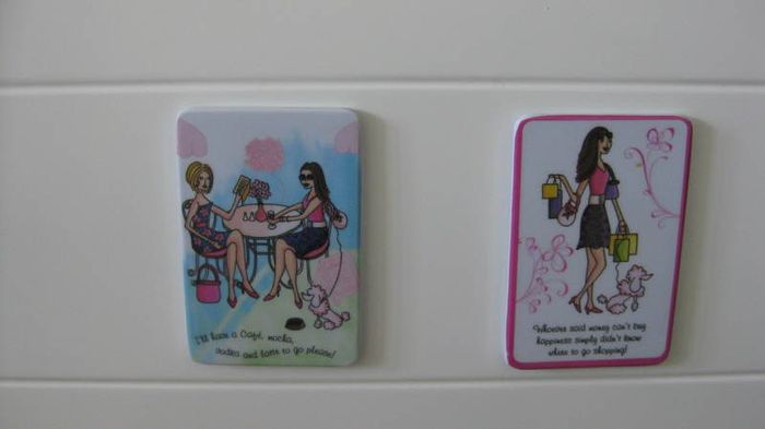 Ideal gift, 2 pink and pastel ladies coffee and shopping magnets