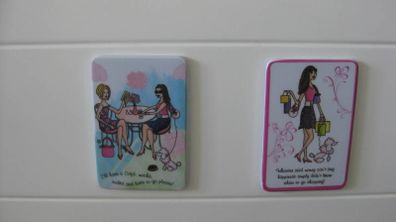 Ideal gift, 2 pink and pastel ladies coffee and shopping magnets