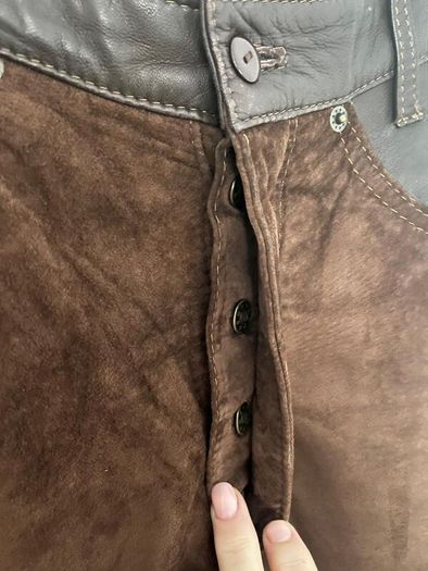 Unsigned genuine dark brown suede and leather jeans style trousers Sz 8UK - W28 L32 - Rrp 350 (New)