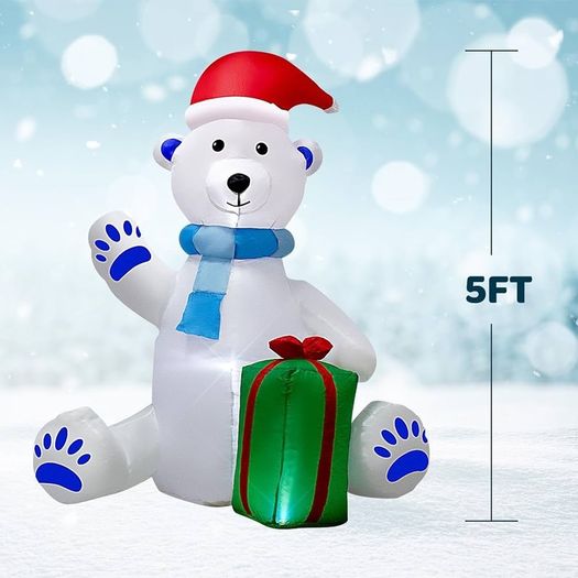 5ft Christmas Inflatable Decoration: Christmas Inflatable Decoration Polar Bear, Built-in LED Lights, Christmas Inflatable Decoration