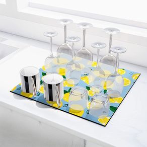 All-Purpose Dish Drying Mat Absorbent 46x42 cm, PU Leather Kitchen Drying Mat, Draining Board Mats, Placemats Bar Mats Sink Mat for Kitchen Counter, Coffee Machines and Tables (Fresh Lemon)