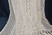 Vintage lace curtain, long narrow cotton curtain with tassel