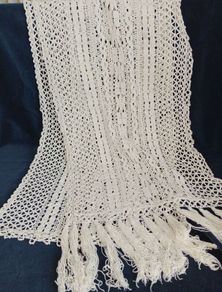Vintage lace curtain, long narrow cotton curtain with tassel