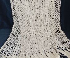 Vintage lace curtain, long narrow cotton curtain with tassel
