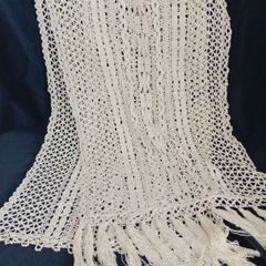 Vintage lace curtain, long narrow cotton curtain with tassel