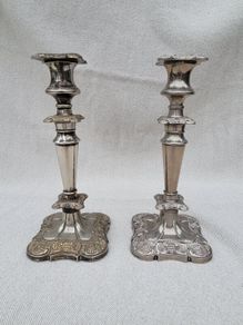 Antique Old English Edwardian Silver Plated Candlesticks
