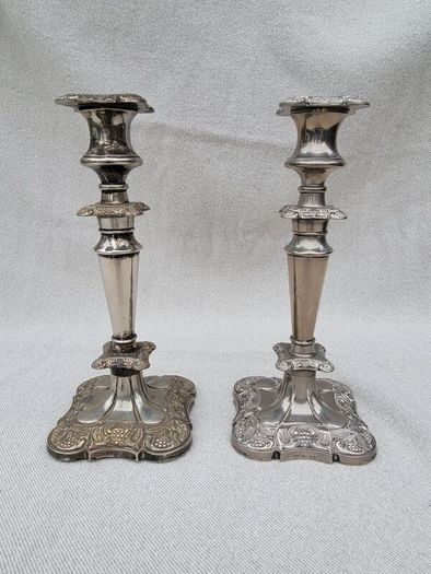 Antique Old English Edwardian Silver Plated Candlesticks