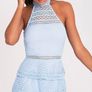 Prettylittlething Raine Dusty Blue Lace Panel Tiered Bodycon Dress Image 2
