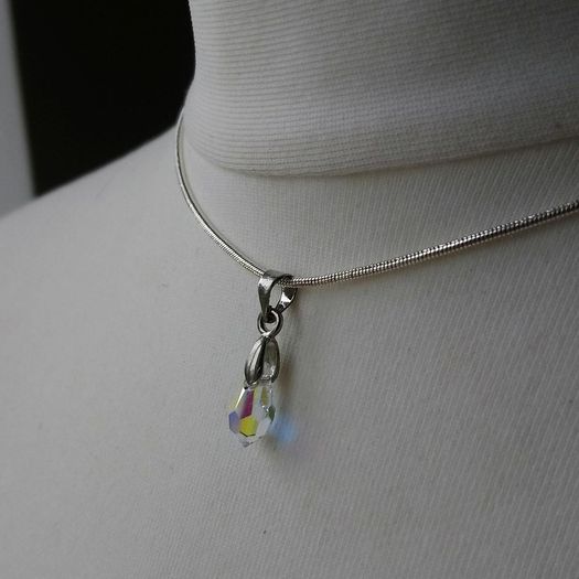 Crystal pendant, silver chain and pearl earrings set, free shipping!