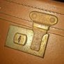 Vintage Hard Travel Suitcase, 1940s to 1950s, featuring a rigid textured brown exterior, metal corner guards, and a molded carry handle, Measurements are in the photo's, Postage Available or Collection Image 8