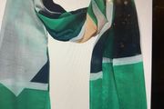 SAMOON BARGAIN PRICE. New Light Weight Scarf In Jade Green Dark Navy Beige And White .length Is 180 Cm