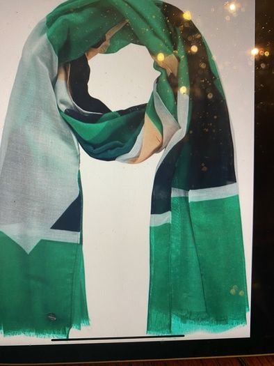 SAMOON BARGAIN PRICE. New Light Weight Scarf In Jade Green Dark Navy Beige And White .length Is 180 Cm