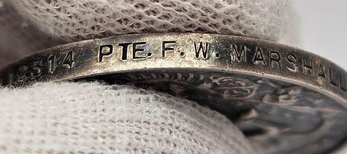WWI 1914-1918 Silver Medal 112314 PTE. F. W. MARSHALL R. A. M. C. 33.7 Grams Sterling Silver
