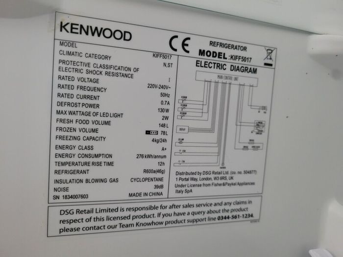 Kenwood integrated fridge/freezer