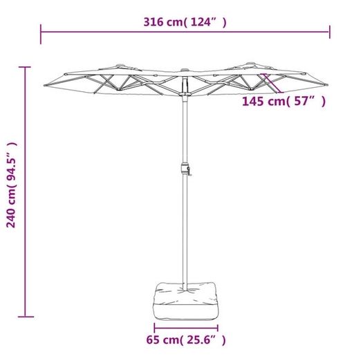 Double-Head Garden Parasol with LEDs Black 316x145 cm
