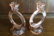 Rare Vintage Art Deco Peach Glass Circular Candle Holders