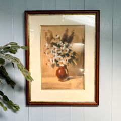 Original Vintage Watercolour Painting Still Life Daisies in Terracotta Vase Signed