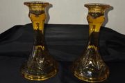 Pair of Art Deco Amber Glass Candleholders