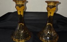 Pair of Art Deco Amber Glass Candleholders