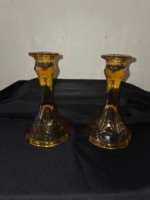 Pair of Art Deco Amber Glass Candleholders