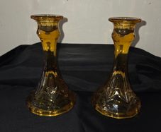 Pair of Art Deco Amber Glass Candleholders