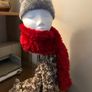 Hat plus red scarf and Beige and cream scarf Image 4