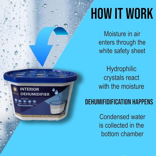 Dehumidifier Tubs 500ml Pack of 10 Moisture Absorber Condensation Remover for Damp, Mould, Moisture in Home, Kitchen, Wardrobe, Bedroom, Caravan, Office, Garage, Bathroom, Blue