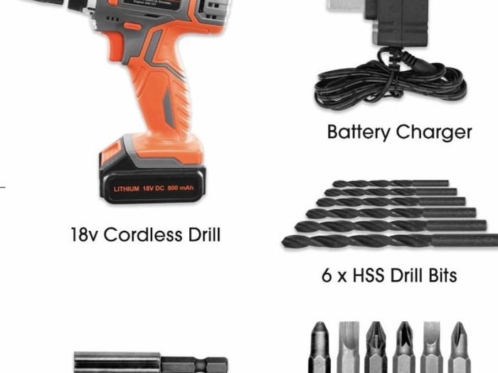 13Pc Cordless Drill Driver 18V/20V-Max Lithium-Ion, Electric Screwdriver, Accessory Kit, LED Work Light, Quick Change Battery & Charger Included