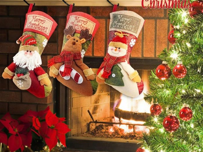 Christmas Stockings, 3 Pack 18" Personalized Xmas Stockings with 3D Snowflake Santa, Snowman, Reindeer for Family Holiday Christmas Party Decorations (FREE POSTAGE)
