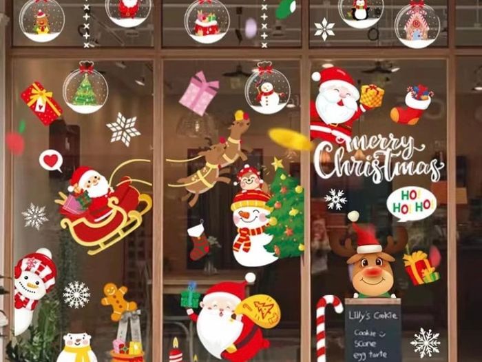 Christmas Window Stickers Reusable 275 Pcs Double Sided Window Cling 9 Sheets Santa Claus Balloon Snowman Reindeer Snowflake for Christmas Decorations (FREE POSTAGE)