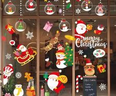 Christmas Window Stickers Reusable 275 Pcs Double Sided Window Cling 9 Sheets Santa Claus Balloon Snowman Reindeer Snowflake for Christmas Decorations (FREE POSTAGE)