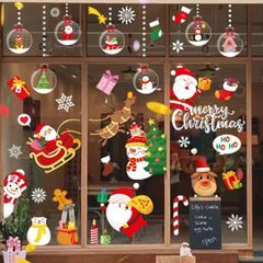 Christmas Window Stickers Reusable 275 Pcs Double Sided Window Cling 9 Sheets Santa Claus Balloon Snowman Reindeer Snowflake for Christmas Decorations (FREE POSTAGE)