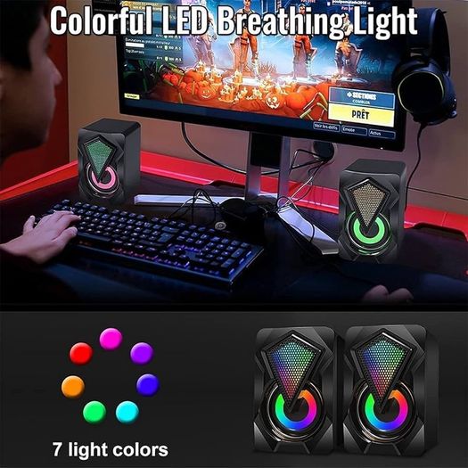 FREE SHIPPING PC Speakers,Mini Desktop Speaker for PC with Colorful LED Light,Stereo 2.0 USB Powered 3.5mm Aux Portable Gaming Multimedia Speaker for Computer Laptop Monitor,Tablets,Music Player