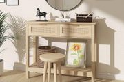 Console Table with 2 Drawers 2 Tier Entryway Table Farmhouse Wood Sofa Tables with Open Storage Shelf for Living Room Hallway Foye