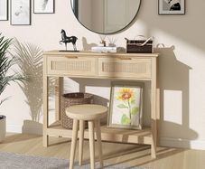 Console Table with 2 Drawers 2 Tier Entryway Table Farmhouse Wood Sofa Tables with Open Storage Shelf for Living Room Hallway Foye
